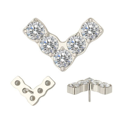 Titanium Push In 5 Prong Set Round CZ V Shape Threadless