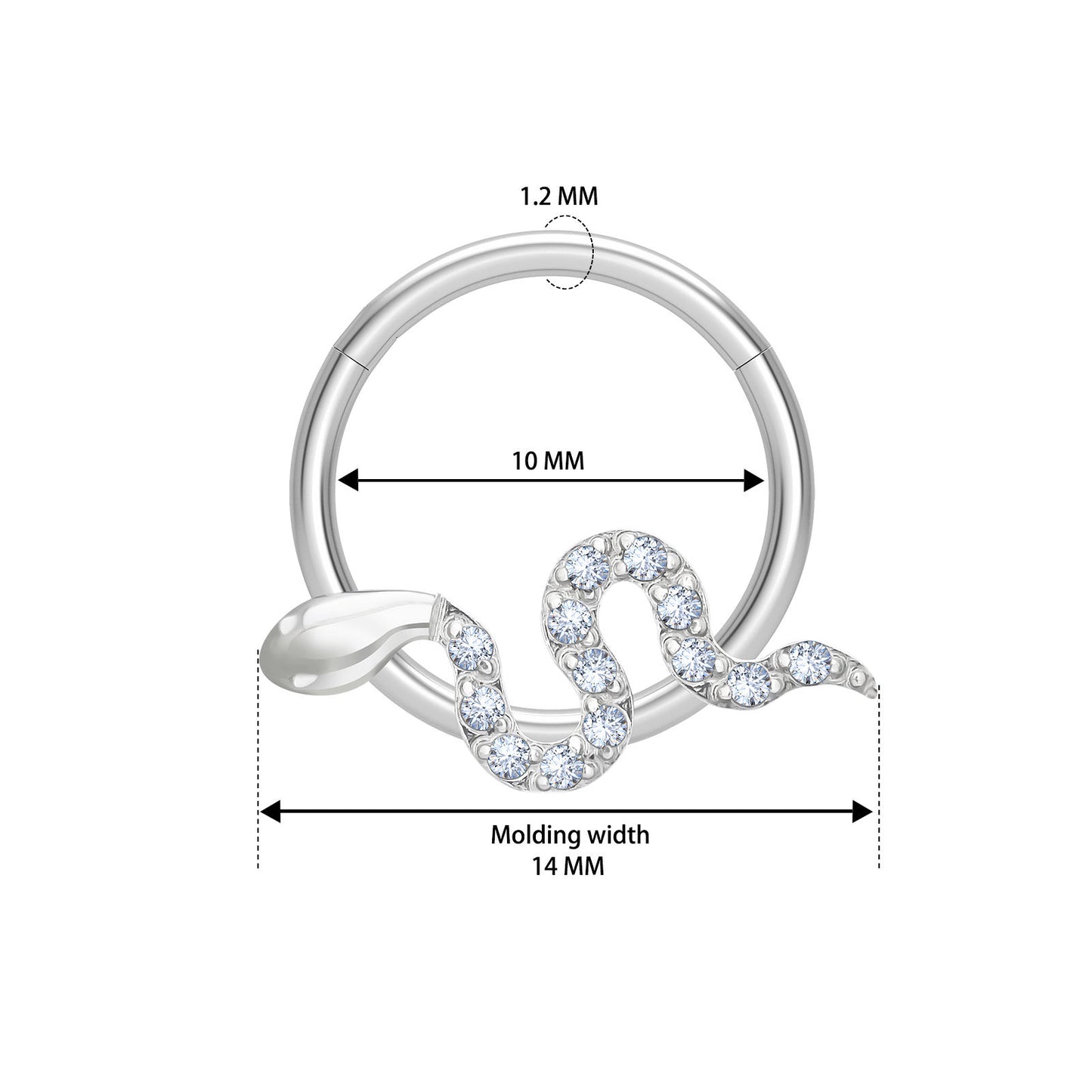 Snake Daith Ring with Diamond Cz in Silver Titanium Septum (Single Piece)