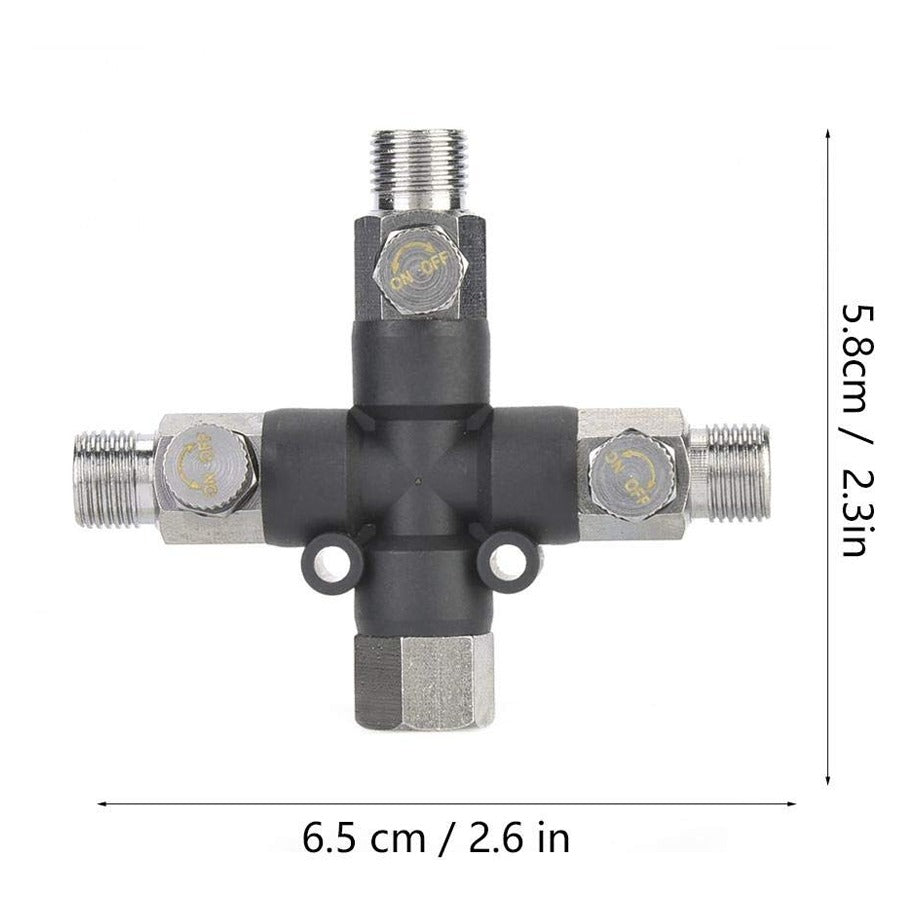 Tee Connector with 1/8" Three Way Adjustable Metal Airbrush